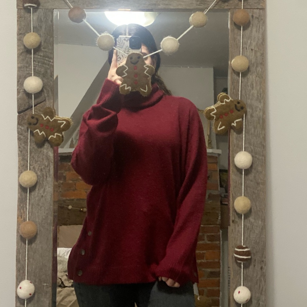 J.Crew Red Wool Button Side Turtleneck Sweater - image 8